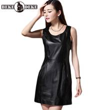 Women Spring O Neck Sleeveless Tank Dress Slim Fit Elegant Ladies Office Work Sheepskin Real Leather Dress Classic Party Dresses 2024 - buy cheap