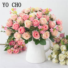 Ramo de flores artificiales de seda blanca, florero de mesa para boda y hogar, decoración de flores falsas 2024 - compra barato