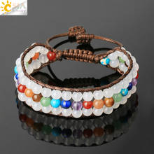 CSJA-pulsera de cuerda tejida hecha a mano para mujer, brazalete con piedra Natural, curación, 7 Chakras, Onyx blanco, G439 2024 - compra barato