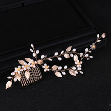 Trendy Wedding Hair Comb tiara Pearl leaf Hair Vine Bridal Headpiece Gold Handmade Bride Hair Jewelry Wedding Hair Accessories 2024 - buy cheap
