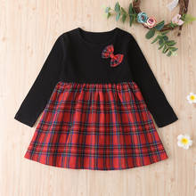 Children's Long-sleeved Knitted Stitching Dress Girl Plaid Print Party Princess Dress Baby Clothes 2-6Y 2024 - buy cheap