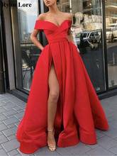 Женское вечернее платье с высоким разрезом, длинное красное платье с открытыми плечами, а-силуэт, для выпускного вечера, 2020 2024 - купить недорого