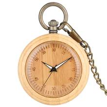 Relógio de bolso de bambu feminino, mostrador com numerais arábicos exclusivos, corrente retrô de bronze áspero, pingente para relógio feminino 2024 - compre barato
