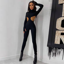 2022 New Hollow Out Sexy Jumpsuits Women Long Sleeve Turtleneck Bodycon Romper Jumpsuit Fitness Club Sexy Streetwear Female 2024 - buy cheap