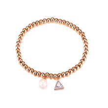 Creative Geometric Triangle Inlaid Zircon Ladies Bracelet Titanium Steel Rose Gold Imitation Pearl Jewelry B17082 2024 - buy cheap