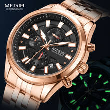 Megir relógio de pulso masculino de marca luxuosa, com pulseira de ouro rosa, cronógrafo de quartzo, à prova d'água, 2020 2024 - compre barato