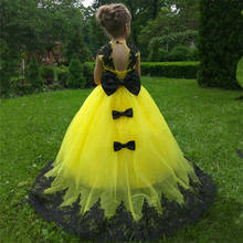 Новое платье с цветами для девочки черный кружевное желтое платье с фатиновой юбкой с бантом, на шнуровке, в стиле принцессы вечерние платья на день рождения для девочки Пышное Платье От 2 до 16 лет 2024 - купить недорого