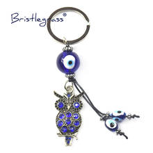 BRISTLEGRASS Turkish Blue Evil Eye Rhinestone Owl Key Chains Ring Holder Car Keychain Amulets Lucky Charm Pendants Blessing Gift 2024 - buy cheap