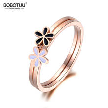 BOBOTUU модное белое/черное кольцо с двойными цветами, ювелирные изделия для женщин и девушек, розовое золото, нержавеющая сталь, юбилейные кольца BR19009 2024 - купить недорого