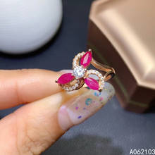 KJJEAXCMY-anillo ajustable de Plata de Ley 925 con incrustaciones de rubí natural para mujer, Gema de ojo de caballo, flor clásica popular, supp 2024 - compra barato