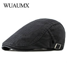 Wuaumx Simple Solid Cotton Berets Hat For Men Women Washed Herringbone Flat Peaked Hat Casual Painter Newsboy Cap boina hombre 2024 - buy cheap