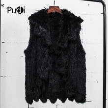 Pudi VT7024 The New Fashion Women's Vest Real Rabbit Fur Knitted Vest Jackets Black Color 2024 - buy cheap