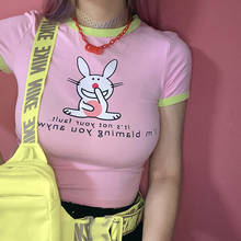 Suufeng-Camiseta japonesa original con conejo de dibujos animados para mujer, ropa con contraste de color, cuello redondo, 2020 2024 - compra barato