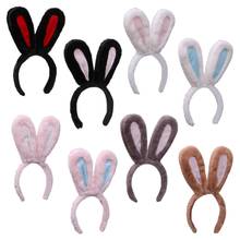 Bendable Faux Fur Rabbit Ears Plush Headband Contrast Color Bunny Animal Hair Hoop Kawaii Lolita Party Cosplay Costume 2024 - buy cheap