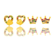 Huggies-pendientes de oro de 24 quilates con forma de corona para mujer, aretes pequeños con forma de corazón, joyería bonita, regalo de fiesta 2024 - compra barato