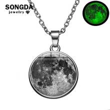 SONGDA Hot Glowing In The Dark Small Moon Necklace Link Chain Glass Cabochon Pendants Necklaces Creative Luminous Lunar Eclipse 2024 - buy cheap