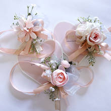 Broche de rosas de seda champanhe rosa, corsage, flores de pulso para dama de honra, broche rosa, acessórios de casamento 2024 - compre barato