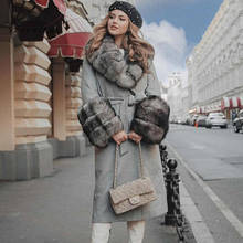 2020 new Fashion Wool Blend Long large Coat Jacket With Natural fox Fur Collar Genuine Leather Women Coats Luxury Winter 2024 - buy cheap