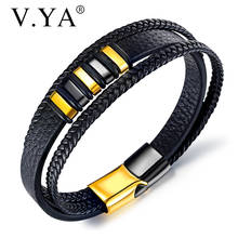 Y.YA-pulsera de cuero tejido Vintage para hombre, brazalete sencillo de acero de titanio multicapa, mejores amigos, regalo de joyería 2024 - compra barato