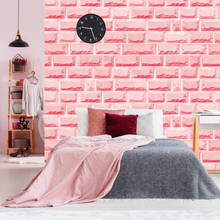 Papel tapiz 3D de PVC rústico de piedra de ladrillo rosa para niños y niñas, pegatina de papel de pared autoadhesiva para habitación de princesa, decoración del hogar 2024 - compra barato