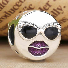 Cuentas de labios y gafas de sol de esmalte negro y púrpura originales, aptas para pulsera de cuentas de Plata de Ley 925, joyería artesanal 2024 - compra barato