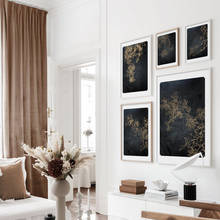 Quadro de pintura minimalista abstrato, preto, dourado, poster de arte em tela, pintura moderna de luxo, imagem de arte para parede, decoração de casa, sala de estar 2024 - compre barato