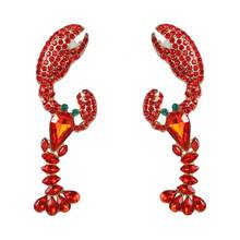Brincos za za com pingentes de lagosta, joia feminina longa com strass de cristal vermelho, presente para a amizade de crustáceos 2024 - compre barato