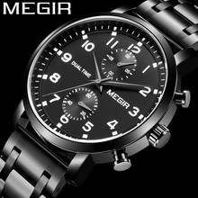 MEGIR Watch Men Waterproof Chronograph Military Male Clock Top Brand Luxury Black Stainless Steel Man Sport Wristwatch Gift 2160 2024 - buy cheap