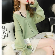 H9605 cardigã de malha elegante feminino, camisola solta de cor pura coreana, suéter quente de estudante de alta qualidade, top simples com botões 2024 - compre barato