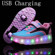 New Pink USB Charging Fashion Girls Boys LED Light Roller Skate Shoes For Children Kids Sneakers With Wheels Two wheels led shoe 2024 - buy cheap