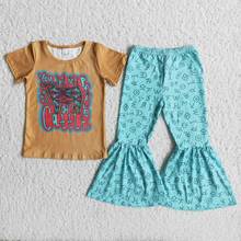 New Arrived Baby Girls Bull Cattle Outfit Short Sleeve Fall Style Kids Wear Letter Print Bell Bottom Clothes Set 2024 - buy cheap