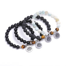 Lotus-colgante de piedra negra de 8mm para hombre y mujer, cuentas en mate, Yoga, Reiki, terapia, pulseras, joyería 2024 - compra barato