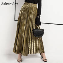 Jjupe-falda de cintura alta para mujer, Falda larga plisada de estilo Vintage, elegante, largo plisado, color plateado metalizado, para oficina 2024 - compra barato