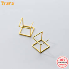 Trustdavis brincos de prata esterlina 100% autêntica, brincos em prata esterlina 925 com tom de ouro e prata cúbica, joias femininas ds1273 2024 - compre barato