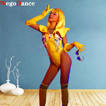New Cute Sexy DJ Bodysuit Nightclub Gogo Singer Costume Woman Yellow 2024 - buy cheap