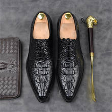Классические мужские туфли-оксфорды на шнуровке, с острым носком, с крокодиловым узором, мужские классические туфли, деловые, свадебные, официальные туфли из натуральной кожи G25 2024 - купить недорого