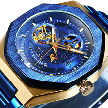 Relógio automático winner oficial, relógio masculino de esqueleto, mecânico, clássico, de aço inoxidável, para homens de negócios, casual, azul e grande mostrador 2024 - compre barato