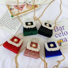 Mini monederos coreanos para niños, bolsos cruzados de terciopelo para niñas pequeñas, monedero, bolsa de mano con perlas para fiesta 2024 - compra barato