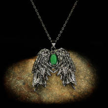 Collar de alas de Ángel con personalidad para hombre y mujer, colgante de pluma de alas, joyería de plata 925, cadena de suéter de circonita verde, novedad 2024 - compra barato