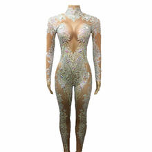 AB Rhinestones Sparkly Jumpsuit Fashion Sexy Nude Big Stretch Dance Costume One-piece Bodysuit Birthday Outfit Party Leggings 2024 - buy cheap