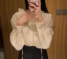 Nova blusa feminina bordada transparente, blusa de verão feminina casual, camisa de manga comprida 2024 - compre barato