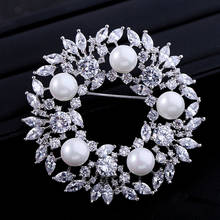 New Pearl Corsage inlaid zircon brooch round classic wild crystal from Swarovskis woman wedding jewelry clothing 2024 - buy cheap