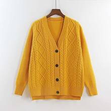 Женский короткий вязаный кардиган, свободный свитер с V-образным вырезом, весна 2021 2024 - купить недорого