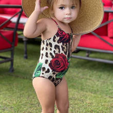 Maiô para meninas, traje de banho de uma peça, leopardo, estampa floral, plissado, conjunto de biquíni com alça cruzada, roupa de praia fofa para crianças 2021 2024 - compre barato