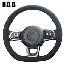 DIY Hand-stitched Black Suede Car Steering Wheel Cover for Volkswagen VW Golf 7 GTI Golf R MK7 VW Polo GTI Scirocco 2015 2016 2024 - buy cheap