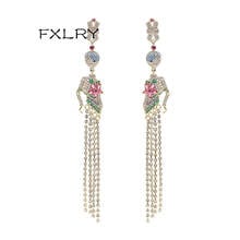 FXLRY Romantic Multicolor Micro Paved Zircon Personality beauty long tassel earrings for women Fashion Jewelry 2024 - buy cheap