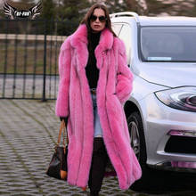 110cm Long Fashion Women Pink Fox Fur Coat Stand Collar Full Pelt Natural Fox Fur Jackets Thick Warm Winter Outwear Fur Coats 2024 - buy cheap