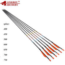 Linkboy-flechas de carbono arco id3,2 Mm 3 pulgadas pluma de pavo X10 120gr puntas Spine550-900 para arco recurvo tiro 6 uds. 2024 - compra barato