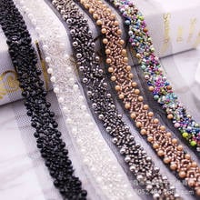 2Yards Champagne White Pearl Hand Hook Net Lace Fabric 15mm Beaded Ribbons Trim Tape DIY Sewing Clothing Headdress Materials 2024 - buy cheap