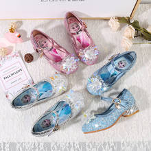 Disney cartoon children frozen princess non-slip soft sole crystal sequins evening show high heel sandals leather shoes 2024 - buy cheap